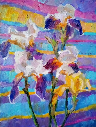 Painting titled "Purple and yellow i…" by Valerie Lazareva, Original Artwork, Oil