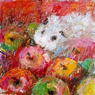 Peinture intitulée "Guinea pig & apple" par Valerie Lazareva, Œuvre d'art originale, Huile