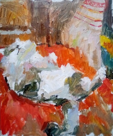 Painting titled "Gray cat/2022" by Valerie Lazareva, Original Artwork, Oil