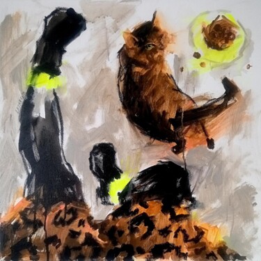 Painting titled "Tiger cat" by Valerie Lazareva, Original Artwork, Acrylic