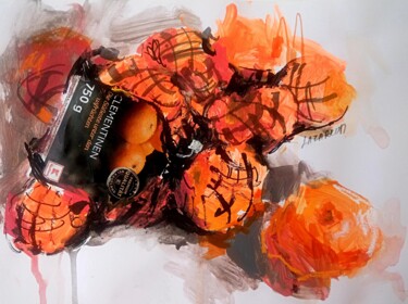 Картина под названием "Sketch Tangerines#1" - Valerie Lazareva, Подлинное произведение искусства, Акрил