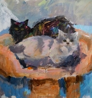 Ζωγραφική με τίτλο "Two cats #1" από Valerie Lazareva, Αυθεντικά έργα τέχνης, Ακρυλικό