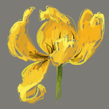 Digital Arts titled "Yellow tulip #2" by Valerie Lazareva, Original Artwork, Digital Painting