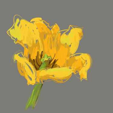 Digital Arts titled "Yellow tulip #3" by Valerie Lazareva, Original Artwork, Digital Painting