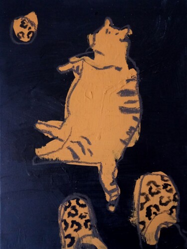 Painting titled "#4/24 Tiger cat on…" by Valerie Lazareva, Original Artwork, Acrylic