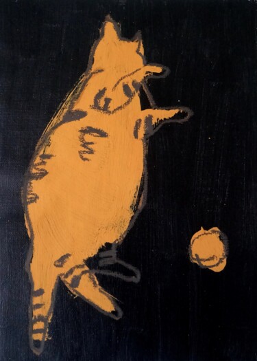 Schilderij getiteld "#5/24 Tiger cat on…" door Valerie Lazareva, Origineel Kunstwerk, Acryl
