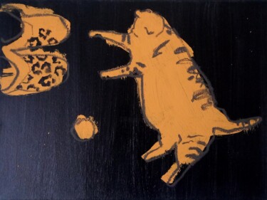 Картина под названием "#6/24 Tiger cat on…" - Valerie Lazareva, Подлинное произведение искусства, Акрил