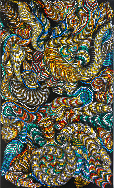 Peinture intitulée "Golden Chaos" par Oxana Lazari, Œuvre d'art originale, Acrylique