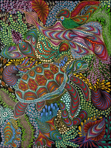 Картина под названием "Sea Turtle" - Oxana Lazari, Подлинное произведение искусства, Акрил