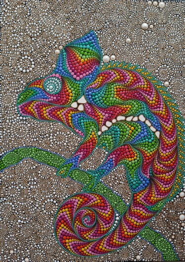 Pintura titulada "Chameleon" por Oxana Lazari, Obra de arte original, Acrílico Montado en Bastidor de camilla de madera