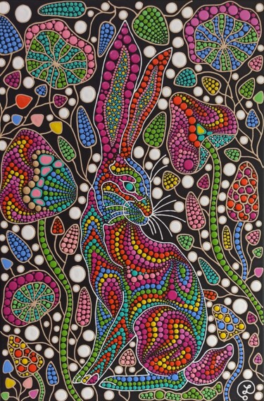 Картина под названием "Rabbit" - Oxana Lazari, Подлинное произведение искусства, Акрил Установлен на Деревянная рама для нос…