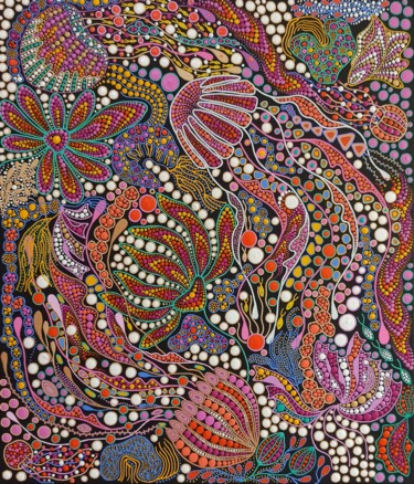 Картина под названием "Pink jellyfish" - Oxana Lazari, Подлинное произведение искусства, Акрил Установлен на Деревянная рама…
