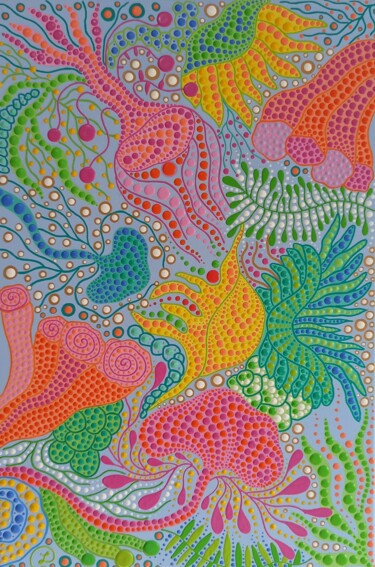 Картина под названием "Corals" - Oxana Lazari, Подлинное произведение искусства, Акрил Установлен на Деревянная рама для нос…