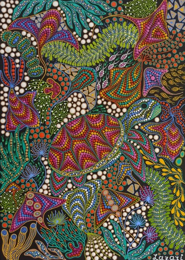 제목이 "Majestic Turtle"인 미술작품 Oxana Lazari로, 원작, 아크릴 나무 들것 프레임에 장착됨