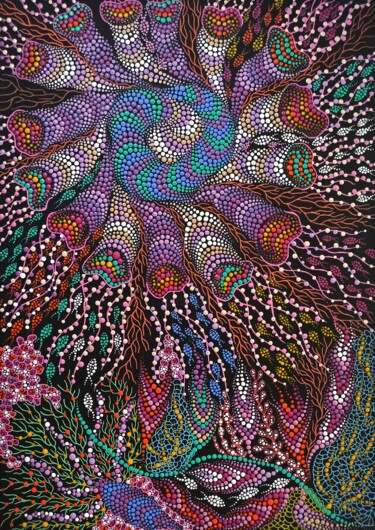 Картина под названием "Coral reef" - Oxana Lazari, Подлинное произведение искусства, Акрил Установлен на Деревянная рама для…