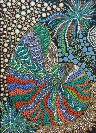Картина под названием "Ammonite Shell" - Oxana Lazari, Подлинное произведение искусства, Акрил Установлен на Деревянная рама…