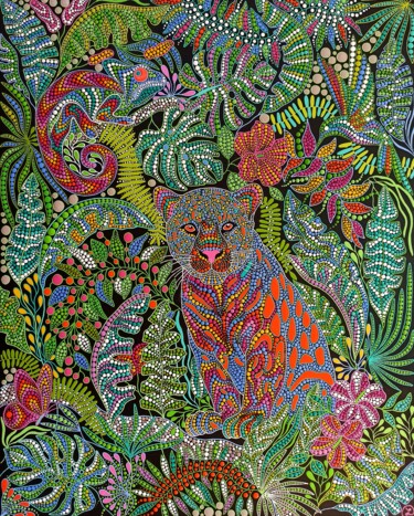 Pintura titulada "Jungle" por Oxana Lazari, Obra de arte original, Acrílico Montado en Bastidor de camilla de madera