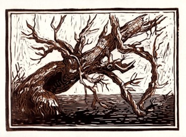 Printmaking titled "Old Tree" by Murataely, Original Artwork, Linocuts