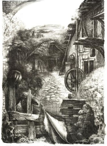 Printmaking titled "Village" by Murataely, Original Artwork