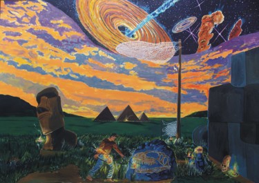 Painting titled "A walk in the night…" by Lazaro Hurtado, Original Artwork, Acrylic