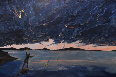 Malerei mit dem Titel "A sea of thoughts" von Lazaro Hurtado, Original-Kunstwerk, Acryl
