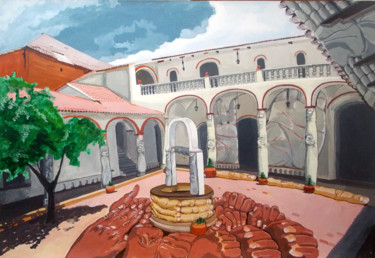 Malarstwo zatytułowany „Colonial Patio” autorstwa Lazaro Hurtado, Oryginalna praca, Akryl