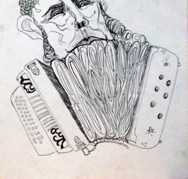 Disegno intitolato "Costumbrist_TANGO" da Lazaro Hurtado, Opera d'arte originale, Biro