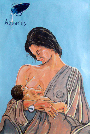 Painting titled "ZODIAC AQUARIUS" by Lazaro Hurtado, Original Artwork, Acrylic