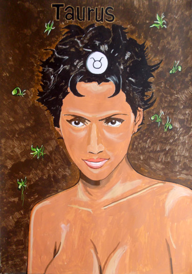 Malerei mit dem Titel "ZODIAC TAURUS" von Lazaro Hurtado, Original-Kunstwerk, Acryl