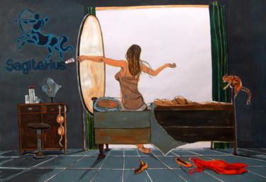 Malerei mit dem Titel "ZODIAC SAGITTARIUS" von Lazaro Hurtado, Original-Kunstwerk, Acryl