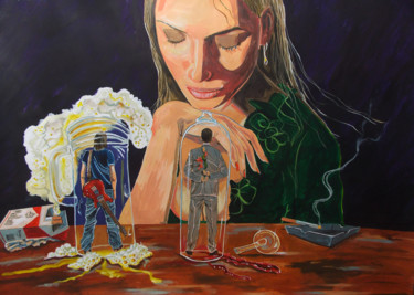 Painting titled "FEMALE DECIDING" by Lazaro Hurtado, Original Artwork, Acrylic