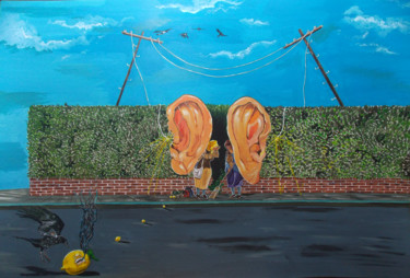 Malerei mit dem Titel "GOSSIPERS" von Lazaro Hurtado, Original-Kunstwerk, Acryl