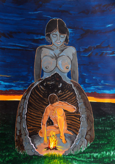 Schilderij getiteld "MOTHER CAVE" door Lazaro Hurtado, Origineel Kunstwerk, Acryl