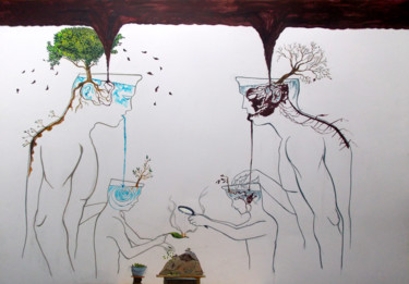 Malarstwo zatytułowany „ROOTS OF REFLECTION” autorstwa Lazaro Hurtado, Oryginalna praca, Akryl