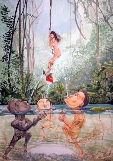 Malerei mit dem Titel "THE GAME OF THE RIV…" von Lazaro Hurtado, Original-Kunstwerk, Acryl