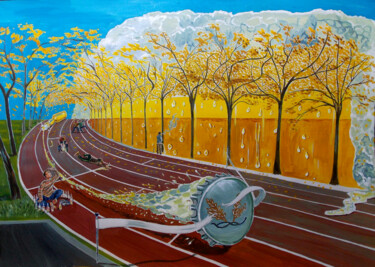 Painting titled "THE RACE OF STUMBLES" by Lazaro Hurtado, Original Artwork, Acrylic