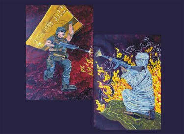 Malarstwo zatytułowany „HOLY WAR” autorstwa Lazaro Hurtado, Oryginalna praca, Akryl
