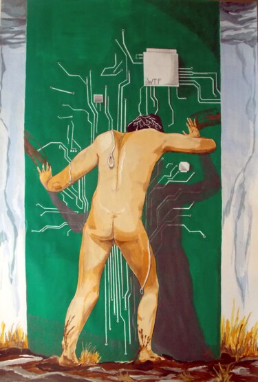 Malerei mit dem Titel "WTF" von Lazaro Hurtado, Original-Kunstwerk, Acryl