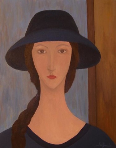 Peinture intitulée "Девушка в шляпе" par Evgeniya Lazukina, Œuvre d'art originale, Huile