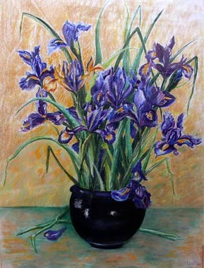 Peinture intitulée "Bouquet d'iris" par Nicole Lasselain, Œuvre d'art originale
