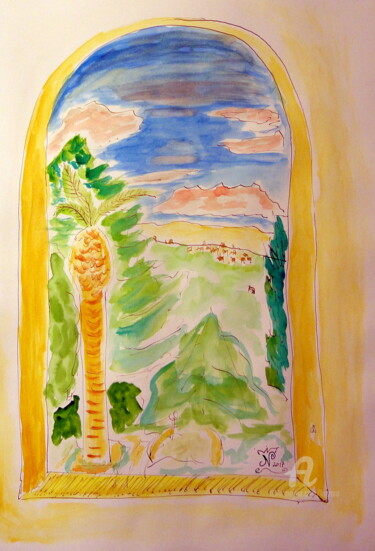 Peinture intitulée "Da una finestra qui" par Aurelio Nicolazzo, Œuvre d'art originale, Encre
