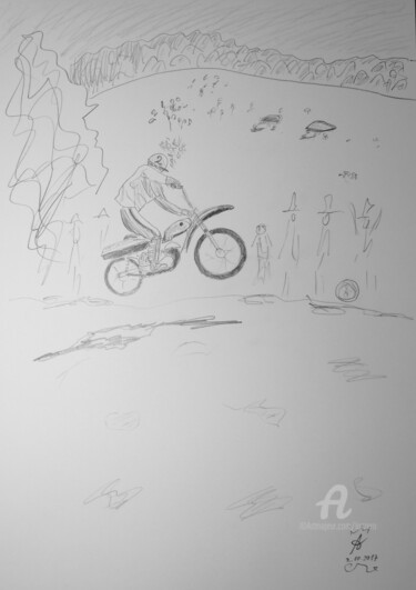 Disegno intitolato "Moto Rider" da Aurelio Nicolazzo, Opera d'arte originale, Matita