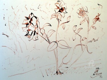 Drawing titled "Rose in Giardino" by Aurelio Nicolazzo, Original Artwork, Ink