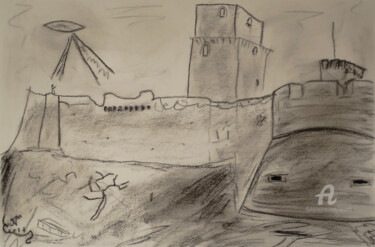 Zeichnungen mit dem Titel "Castello" von Aurelio Nicolazzo, Original-Kunstwerk, Kohle