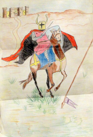 Dessin intitulée "Cavaliere Medioevale" par Aurelio Nicolazzo, Œuvre d'art originale, Conté