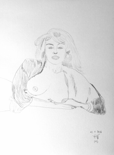 Dessin intitulée "Nudo di donna bionda" par Aurelio Nicolazzo, Œuvre d'art originale, Graphite