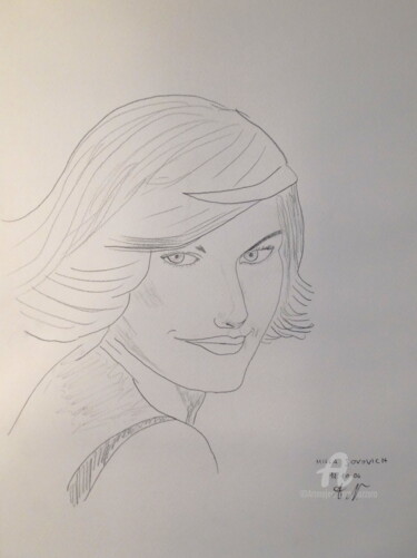 Zeichnungen mit dem Titel "Milla Jovovich" von Aurelio Nicolazzo, Original-Kunstwerk, Bleistift