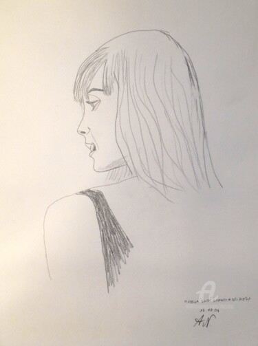 Drawing titled "Ritratto di modella" by Aurelio Nicolazzo, Original Artwork, Pencil
