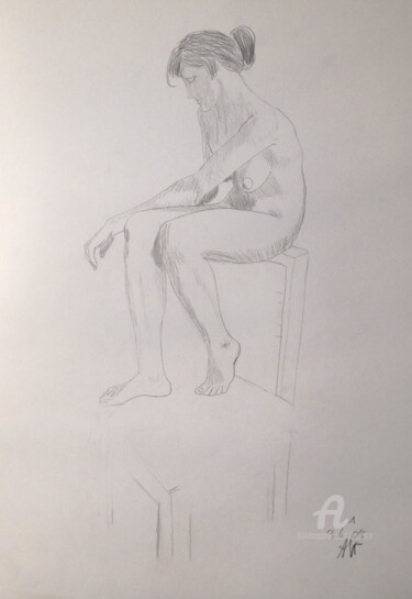Drawing titled "Nudo di donna" by Aurelio Nicolazzo, Original Artwork, Pencil