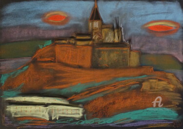 Dibujo titulada "UFO su Mont-Saint-M…" por Aurelio Nicolazzo, Obra de arte original, Pastel